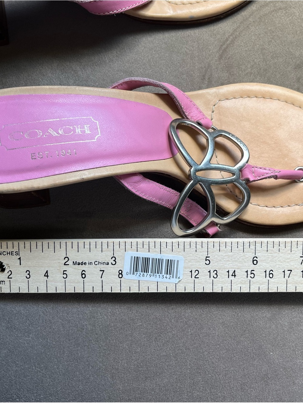Coach Pink Amara Leather Thong Sandals with Silver Butterfly Accent Y2K - Picture 10 of 11